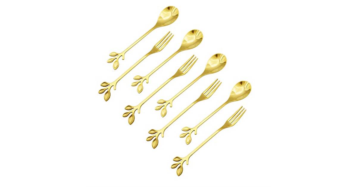 Small Serving Gold Leaf Appetizer Forks and Spoons Set of 8 MommyDeals